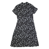 EDDIE BAUER Womens Tea Dress Black 90s Floral Short Sleeve Long M