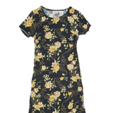 STUDIO EASE Womens Pencil Dress Black Floral Short Sleeve Long S