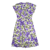PICCALINO Womens A-Line Dress Purple 90s Floral Short Sleeve Long M