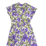 PICCALINO Womens A-Line Dress Purple 90s Floral Short Sleeve Long M
