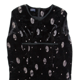 DHONI Womens Fit & Flare Dress Black Velvet Spotted Long Sleeve Knee Length M
