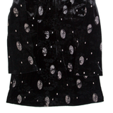 DHONI Womens Fit & Flare Dress Black Velvet Spotted Long Sleeve Knee Length M