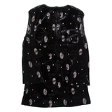 DHONI Womens Fit & Flare Dress Black Velvet Spotted Long Sleeve Knee Length M