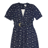 SL FASHIONS Womens A-Line Dress Blue 90s Floral Long Sleeve Long M