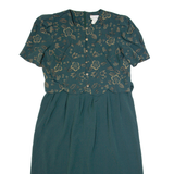MISS DORBY Womens Day Dress Green 90s Short Sleeve Long L