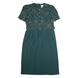 MISS DORBY Womens Day Dress Green 90s Short Sleeve Long L