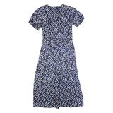 MAGGIE BOUTIQUE Womens A-Line Dress Blue Spotted Short Sleeve Long M
