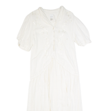 STYLEWORKS Womens A-Line Dress White 90s Short Sleeve Long L