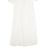 STYLEWORKS Womens A-Line Dress White 90s Short Sleeve Long L