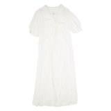 STYLEWORKS Womens A-Line Dress White 90s Short Sleeve Long L