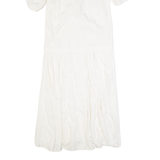 STYLEWORKS Womens A-Line Dress White 90s Short Sleeve Long L