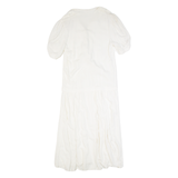 STYLEWORKS Womens A-Line Dress White 90s Short Sleeve Long L