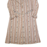 MYRIAM Womens Day Dress Brown 90s Striped Long Sleeve Long L