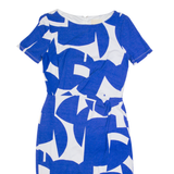 PHASE EIGHT Womens Bodycon Dress Blue Geometric Short Sleeve Midi UK 10