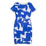PHASE EIGHT Womens Bodycon Dress Blue Geometric Short Sleeve Midi UK 10