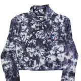 RUSSELL ATHLETIC Womens Cropped Top Grey High Neck Long Sleeve Crazy Pattern XS