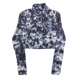 RUSSELL ATHLETIC Womens Cropped Top Grey High Neck Long Sleeve Crazy Pattern XS