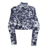 RUSSELL ATHLETIC Womens Cropped Top Grey High Neck Long Sleeve Crazy Pattern XS