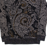 DESIGUAL Open Shoulder Womens Printed Top Black Long Sleeve Paisley XS