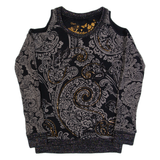 DESIGUAL Open Shoulder Womens Printed Top Black Long Sleeve Paisley XS