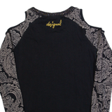 DESIGUAL Open Shoulder Womens Printed Top Black Long Sleeve Paisley XS