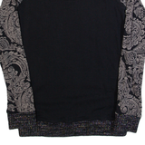 DESIGUAL Open Shoulder Womens Printed Top Black Long Sleeve Paisley XS
