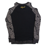 DESIGUAL Open Shoulder Womens Printed Top Black Long Sleeve Paisley XS