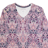 CROFT & BARROW Womens Printed Top Purple V-Neck Long Sleeve Paisley L