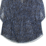 ANTHROPOLOGIE Womens Printed Top Blue V-Neck 3/4 Sleeve Crazy Pattern S