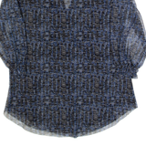ANTHROPOLOGIE Womens Printed Top Blue V-Neck 3/4 Sleeve Crazy Pattern S