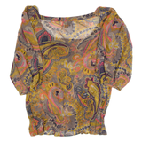TED BAKER Womens Printed Top Brown 3/4 Sleeve Silk Paisley XS