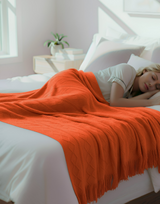 Anycozy Orange Faux Cashmere Throw Blanket – Diamond Knit Sofa Cover & Home Decor Accent