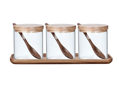 Anygleam Transparent 3pcs Spice Jars Glass Food Kitchen Tableware