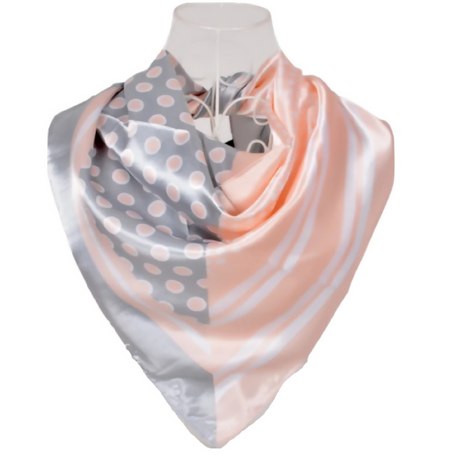 Anyyou Fashion Premium Satin Square Scarf – Grey Pink Silk-Feel Neckwrap for Women