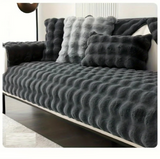 Anyseat Sofa Towel Super Soft Rabbit Plush Dark Gray Thicken Bubble Velvet Non-slip Sectional Sofa Cover Non-slip L-shaped Couch Cover
