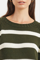 Stripe Sloane Crewneck in Forest Green