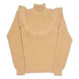 VICOLO Womens Jumper Brown High Neck Cable Knit Viscose S
