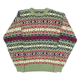 GAP Mens Patterned Jumper Green Crazy Pattern Chunky Knit M