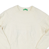 BENETTON Womens Jumper Cream Cable Knit Wool XS