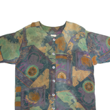 ME-DEX Womens Printed Blouse Green Crazy Pattern S