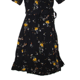 FAT FACE Womens Wrap Dress Black Floral Short Sleeve Knee Length UK 8