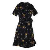 FAT FACE Womens Wrap Dress Black Floral Short Sleeve Knee Length UK 8