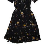 FAT FACE Womens Wrap Dress Black Floral Short Sleeve Knee Length UK 8