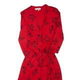 HOBBS LONDON Womens Wrap Dress Red Viscose Floral Long Sleeve Knee Length UK 10