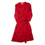 HOBBS LONDON Womens Wrap Dress Red Viscose Floral Long Sleeve Knee Length UK 10