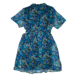 CANDA Womens Day Dress Blue Floral Short Sleeve Knee Length M