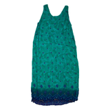 Womens Shift Dress Green Spotted Sleeveless Long L