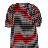 Womens Day Dress Red Striped Short Sleeve Knee Length M