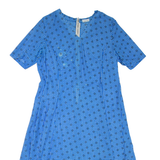 Womens Day Dress Blue Floral Short Sleeve Midi L