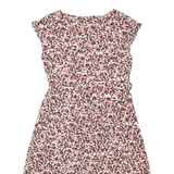 MONSOON Womens Day Dress Beige Viscose Floral Short Sleeve Knee Length UK 12